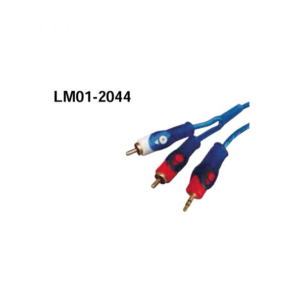 LM01-2044 2RCA Plugs - 3.5mm Stereo Plug Gold W/Clear Blue Cable